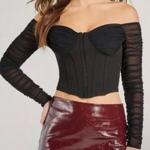 Windsor Black Off-Shoulder Mesh Sleeve Corset